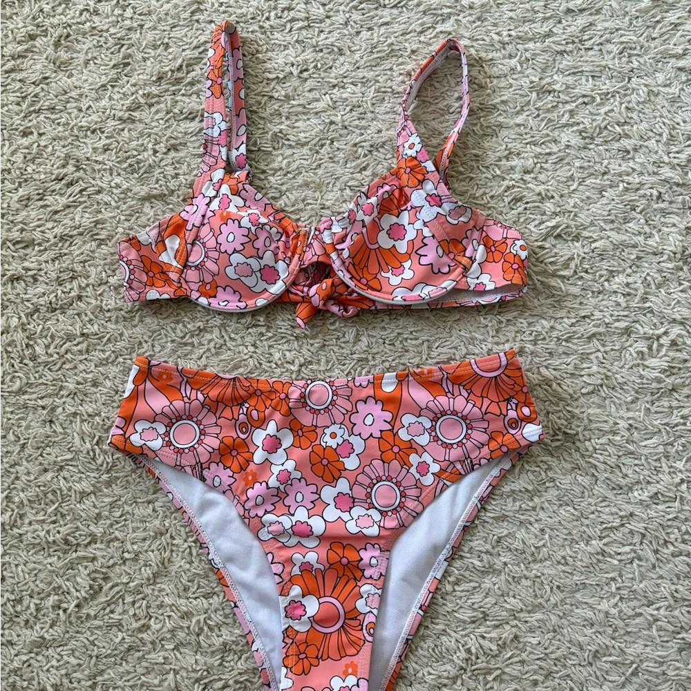 SHEIN Pink and Orange Floral Bikini